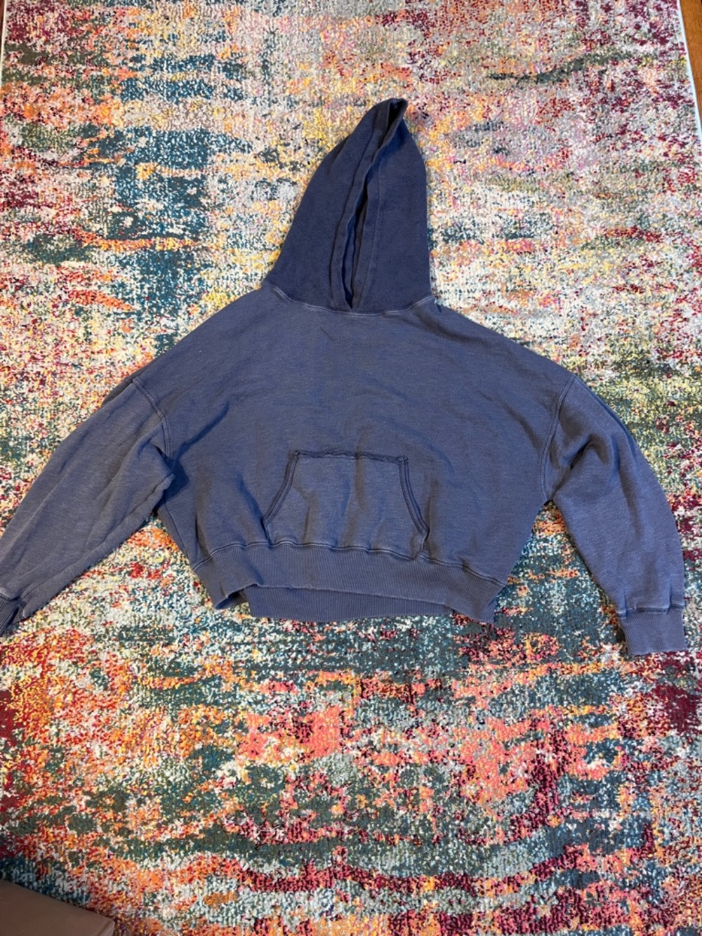 Cropped Navy Blue American Eagle Hooded Sweatshirt Size Medium